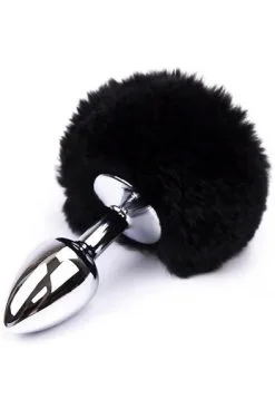 Afterdark Black Faux Fur Rabbit Tail Stainless Plug S