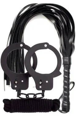 Paketerbjudande Cuffs, Rope & Whip Black