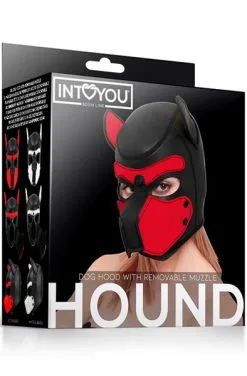 IntoYou Dog Hood With Removable Muzzle Red/Black -Anal sexleketøy butikk p dog hood with removable muzzle red black 3 194902