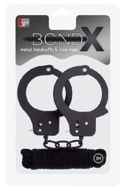 Dream Toys Bondx Metal Cuffs & Love Rope Set-black 5 Dream Toys Bondx Metal Cuffs & Love Rope Set-black -Anal sexleketøy butikk p dream toys bondx metal cuffs love rope set black 2