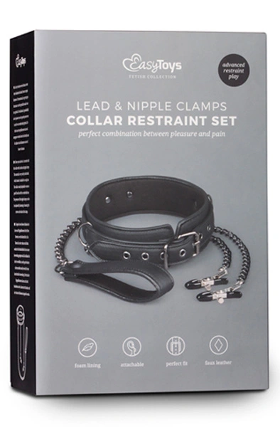 Easytoys Leather Collar With Nipple Chains 4 Easytoys Leather Collar With Nipple Chains - Bilde 2