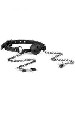 Easytoys Open Ball Gag With Nipple Clamps