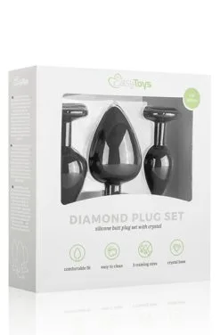 Easytoys Silicone Buttplug Set With Diamond Black -Anal sexleketøy butikk p easytoys silicone buttplug set with diamond black 3