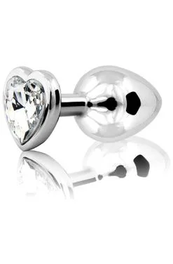 Sustainable Pleasure Loving Heart Butt Plug Silver/Clear Medium