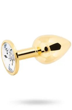 Sustainable Pleasure Metal Butt Plug Gold/Clear Small -Anal sexleketøy butikk p metal butt plug gold clear small 3 132038