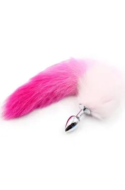 Fetish Addict Pink & White Faux Tail With Stainless Plug S