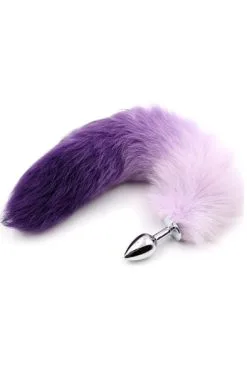 Fetish Addict Purple & White Faux Tail With Stainless Plug S
