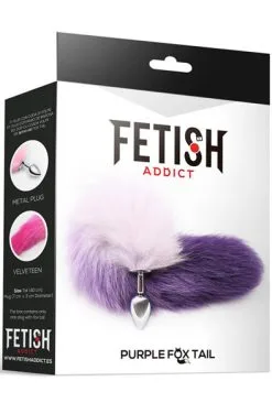 Fetish Addict Purple & White Faux Tail With Stainless Plug S -Anal sexleketøy butikk p purple white faux tail with stainless plug s 3 190639