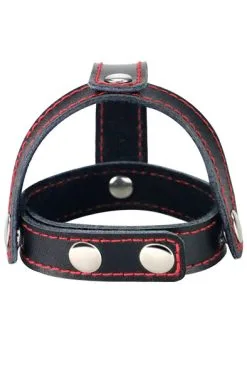 Lovetoy T-Style Leather Cockring With Ball Divider
